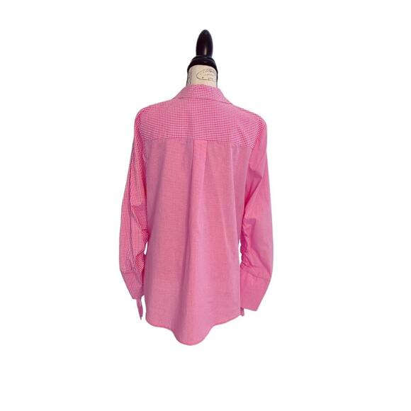 Plaid Asymmetrical Long Sleeve Button Down Shirt Blouse Pink Size L - Picture 5 of 11
